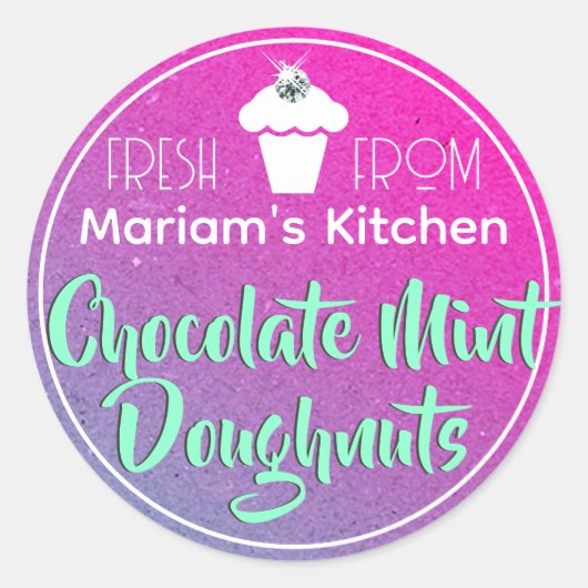 ピンク鮮やかパープルグラデーションカップケーキペストリーラベル ラウンドシール (正面)