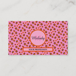 ピンク鮮やかヒョウアニマルプリントモノグラム 名刺