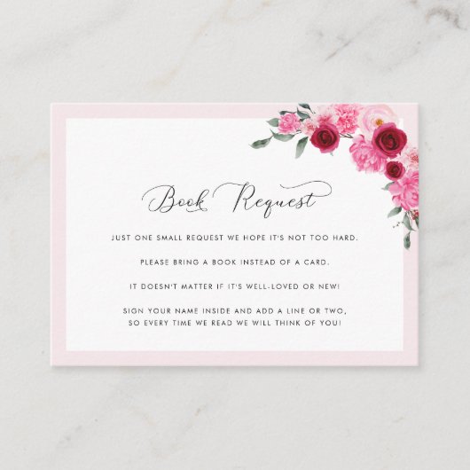 ピンク鮮やかフローラクリスマスブックリクエスト赤ちゃんシャワー エンクロージャーカード (正面)