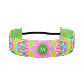 ピンク鮮やかブルーライムボヘミアンフラワーモノグラム アスレチックヘッドバンド (正面)
