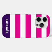 ピンク鮮やかホワイトストライプ名前をカスタムする Case-Mate iPhoneケース (裏面 (横))