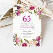 ピンク鮮やかボタニカルフローラ65番目の誕生日招待状 招待状
