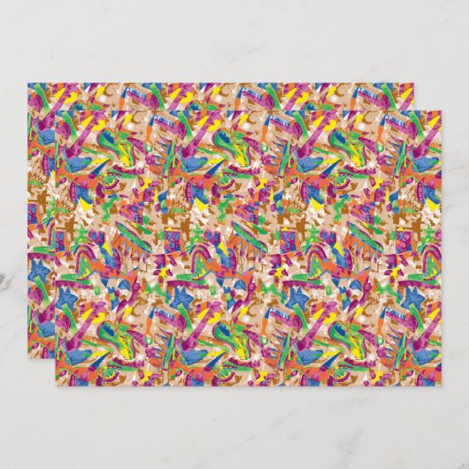 ピンク鮮やかモダンとムーを使ったアート作品 サンキューカード (正面/裏面)