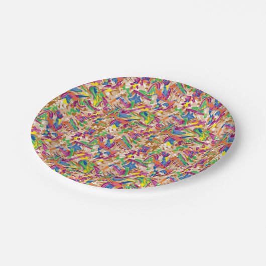 ピンク鮮やかモダンとムーを使ったアート作品 ペーパープレート (アングル)