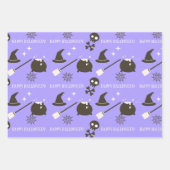 ピンク鮮やかモダンパープルブラウンハッピーハローウィン ラッピングペーパーシート (正面2)