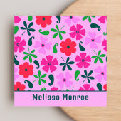 ピンク鮮やかレトロヴィンテージ花タイポグラフィ スクエア名刺