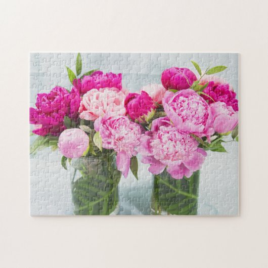 ピンク鮮やか牡丹油色彩の鮮やか効果 ジグソーパズル (横)