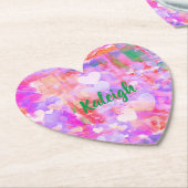 ピンク鮮やか色の心のある紙コースター ペーパーコースター (アングル)