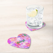 ピンク鮮やか色の心のある紙コースター ペーパーコースター (インサイチュ)