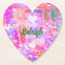 ピンク鮮やか色の心のある紙コースター