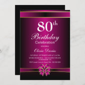 ピンク鮮やか80歳の誕生日パーティー 招待状 (正面/裏面)