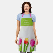 ピンク鮮やか&グリーンチューリップフローリスト エプロン (着用した状態)