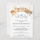 ピンク黄色かわいい動物の予算ああ赤ちゃんシャワー 招待状 (正面)