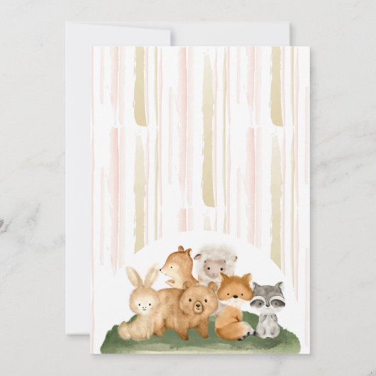 ピンク黄色かわいい動物の予算ああ赤ちゃんシャワー 招待状 (裏面)