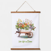 ピンク黄色の桃の花ホイールバレル 吊り下げ型タペストリー (正面)