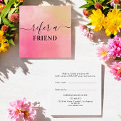 ピンク黄色の水彩のお客様紹介カード 紹介カード