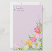 ピンク黄色の水色チューリップ春の花 便箋 (正面)