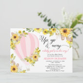 ピンク黄色の熱気球ひまわり女の子のベビー 招待状 (スタンド正面)