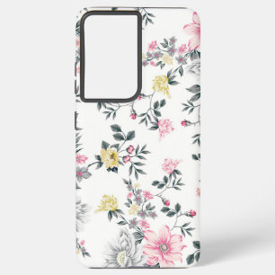 ピンク黄色の花柄 SAMSUNG GALAXY S21+ケース