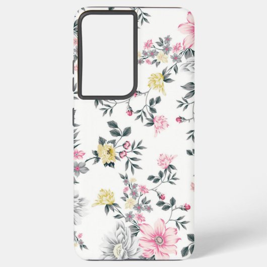 ピンク黄色の花柄 SAMSUNG GALAXYケース (裏面)
