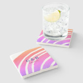 ピンク黄色の虹カップル名場所都市結婚式 ストーンコースター (横)