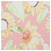ピンク黄色ひまわり花水彩フローラ ファブリック (見本)