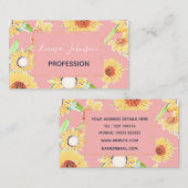 ピンク黄色ひまわり花水彩フローラ 名刺 (正面/裏面)