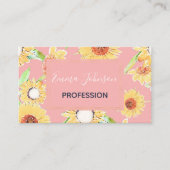 ピンク黄色ひまわり花水彩フローラ 名刺 (正面)