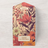 ピンク黄色オレンジ色の野結婚花 オールインワン招待状 (外側)