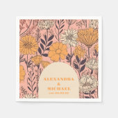 ピンク黄色オレンジ色の野結婚花 スタンダードカクテルナプキン (正面)