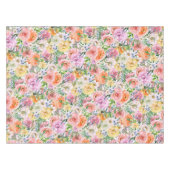 ピンク黄色オレンジ色バラ花模様 テーブルクロス (正面(横))