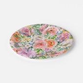 ピンク黄色オレンジ色バラ花模様 ペーパープレート (アングル)