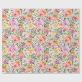 ピンク黄色オレンジ色バラ花模様 ラッピングペーパー (フラット)