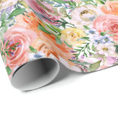 ピンク黄色オレンジ色バラ花模様 ラッピングペーパー (ロールコーナー)