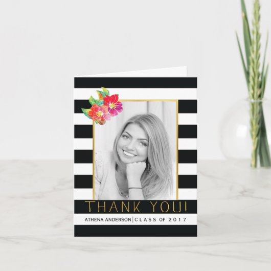 ピンク黒く、白い卒業2017は写真感謝していしています サンキューカード (正面)