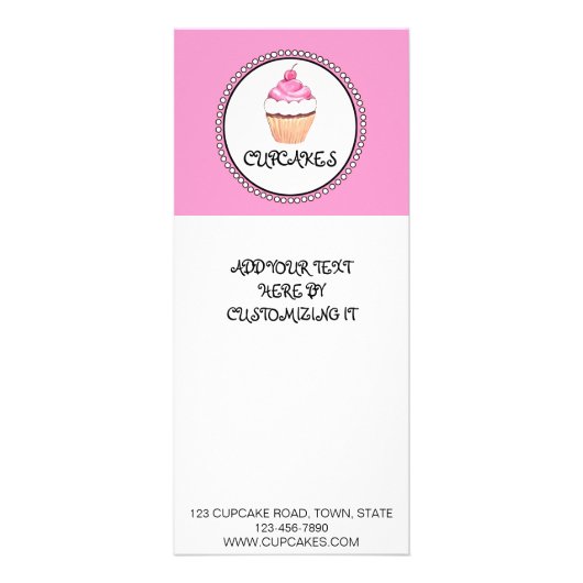 ピンク黒のカップケーキベーカリーチラシ ラックカード (正面)