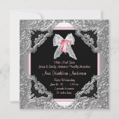 ピンク黒のベビーガール写真誕生のお知らせ 案内状 (裏面)