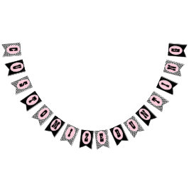 ピンク黒の水玉模様バントフラグパーティーバナー バンティングフラッグ