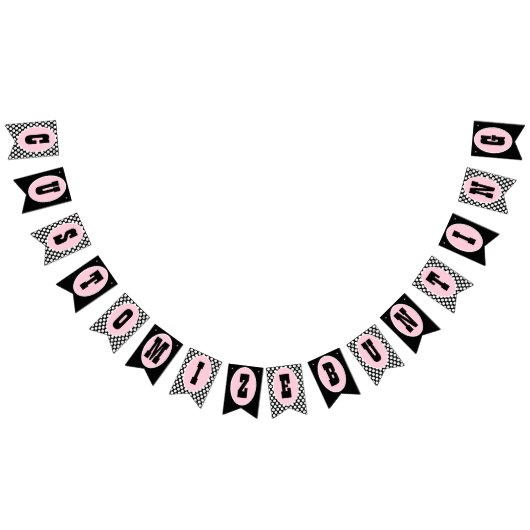 ピンク黒の水玉模様バントフラグパーティーバナー バンティングフラッグ (全)