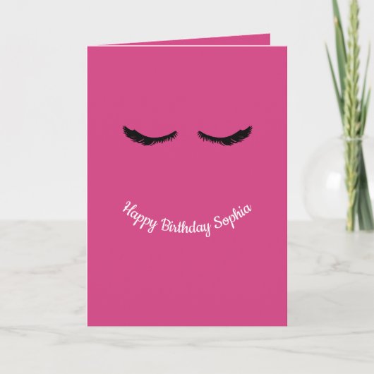 ピンク黒まつ毛グラムパーソナライズされた誕生日 カード (正面)