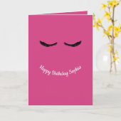 ピンク黒まつ毛グラムパーソナライズされた誕生日 カード (黄色い花)
