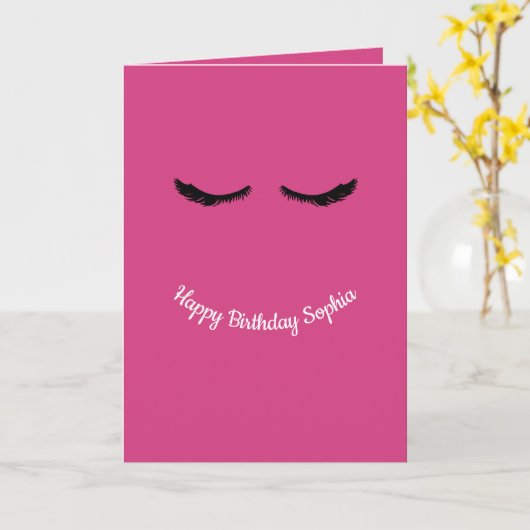 ピンク黒まつ毛グラムパーソナライズされた誕生日 カード (黄色い花)