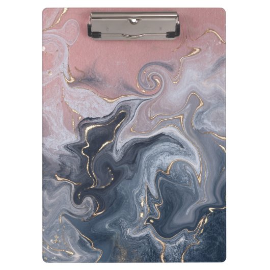 ピンク黒グレー装飾水カラー大理石 クリップボード (正面)