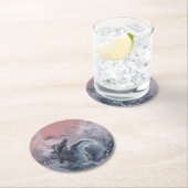 ピンク黒グレー装飾水カラー大理石 ラウンドペーパーコースター (インサイチュ)