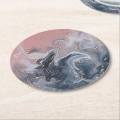 ピンク黒グレー装飾水カラー大理石 ラウンドペーパーコースター (アングル)