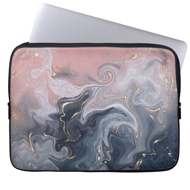 ピンク黒グレー装飾水カラー大理石 ラップトップスリーブ (正面)