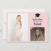 ピンク黒モダン卒業2写真のお知らせ 招待状 (正面)