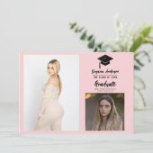 ピンク黒モダン卒業2写真のお知らせ 招待状 (スタンド正面)