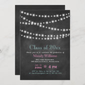 ピンク黒板パーティーライト卒業招待状 招待状 (正面/裏面)