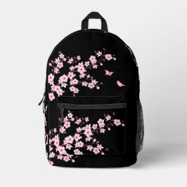 ピンク黒花柄 プリントバックパック